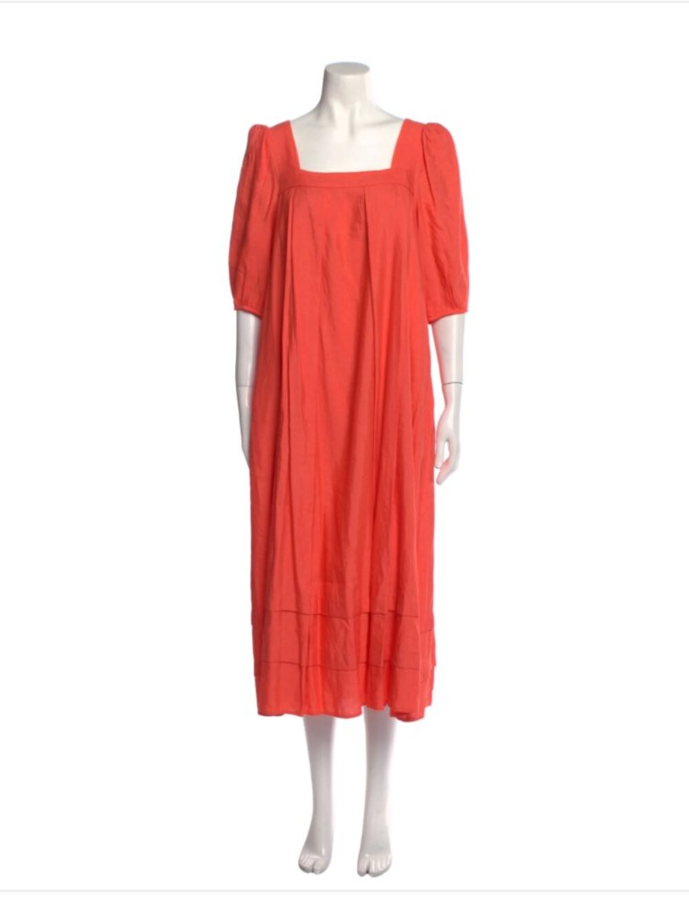 Hunter Bell Waverly Midi Dress Womens XL Orange Melon Square Neck Linen Boho - Picture 2 of 13